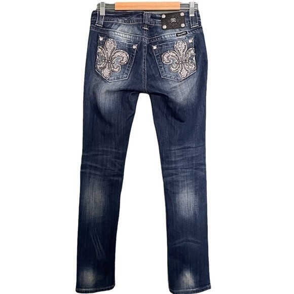 Miss Me Jeans FDL Easy Straight Dark Wash Rhinestone Bling Pockets Size 26 | 2 - Picture 3 of 15